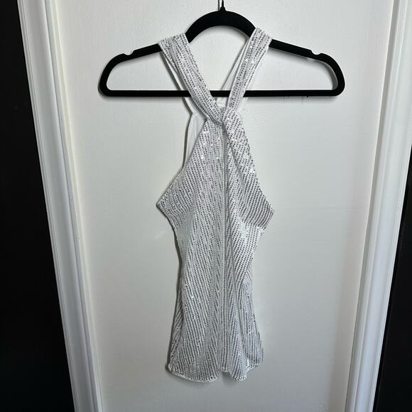 NEW GRACE KARIN Sequin Sparkle Tank Tops Halter Neck Knot Silver Size Small - Picture 8 of 14
